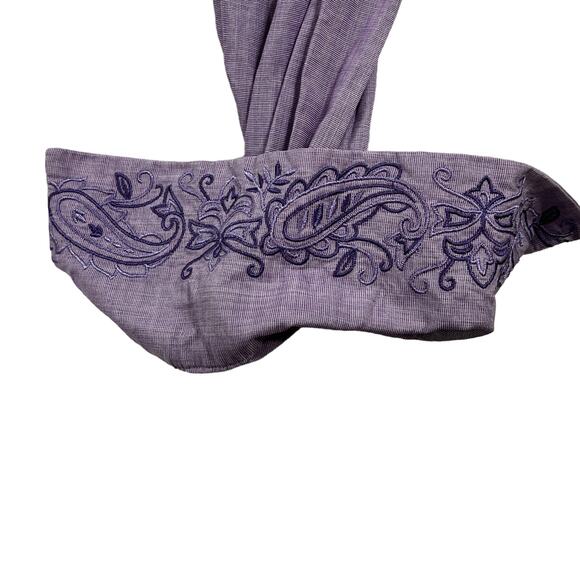 Coldwater Creek Button Up Shirt Embroidered Paisley Cuffs Size Large Purple - Picture 6 of 12